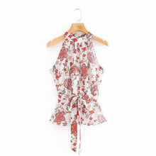 Load image into Gallery viewer, 2020 women vintage cashew flower print halter smock blouse ladies bow tied sashes shirts chic sleeveless vest blusas tops LS6686
