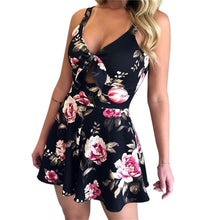 Load image into Gallery viewer, RICORIT Women Floral Printed Playsuits Female Summer Sleeveless Short Pants Suits Sexy Bodycon V-neck Spaghetti Strap Playsuit
