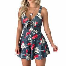 Load image into Gallery viewer, RICORIT Women Floral Printed Playsuits Female Summer Sleeveless Short Pants Suits Sexy Bodycon V-neck Spaghetti Strap Playsuit
