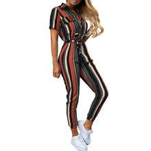 Load image into Gallery viewer, Women Casual solid color Jumpsuit 2020 Summer Deep V Neck Button Shirt Overalls Short Sleeve Office Lady One Piece Romper Belt
